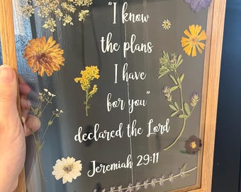 Pressed Flower Frame | Christian Home Decor | Bible Verse Decor | Dried Flower Decor | Floating Frame Decor