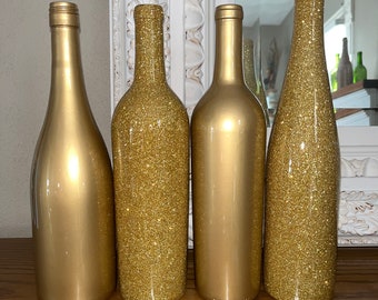 Gold wine bottle centerpieces