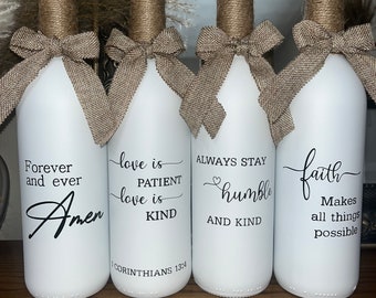 Scripture Decor | Country Home Decor | Farmhouse Decor | Wine Bottle Decor | Bible Verses (set of 4)