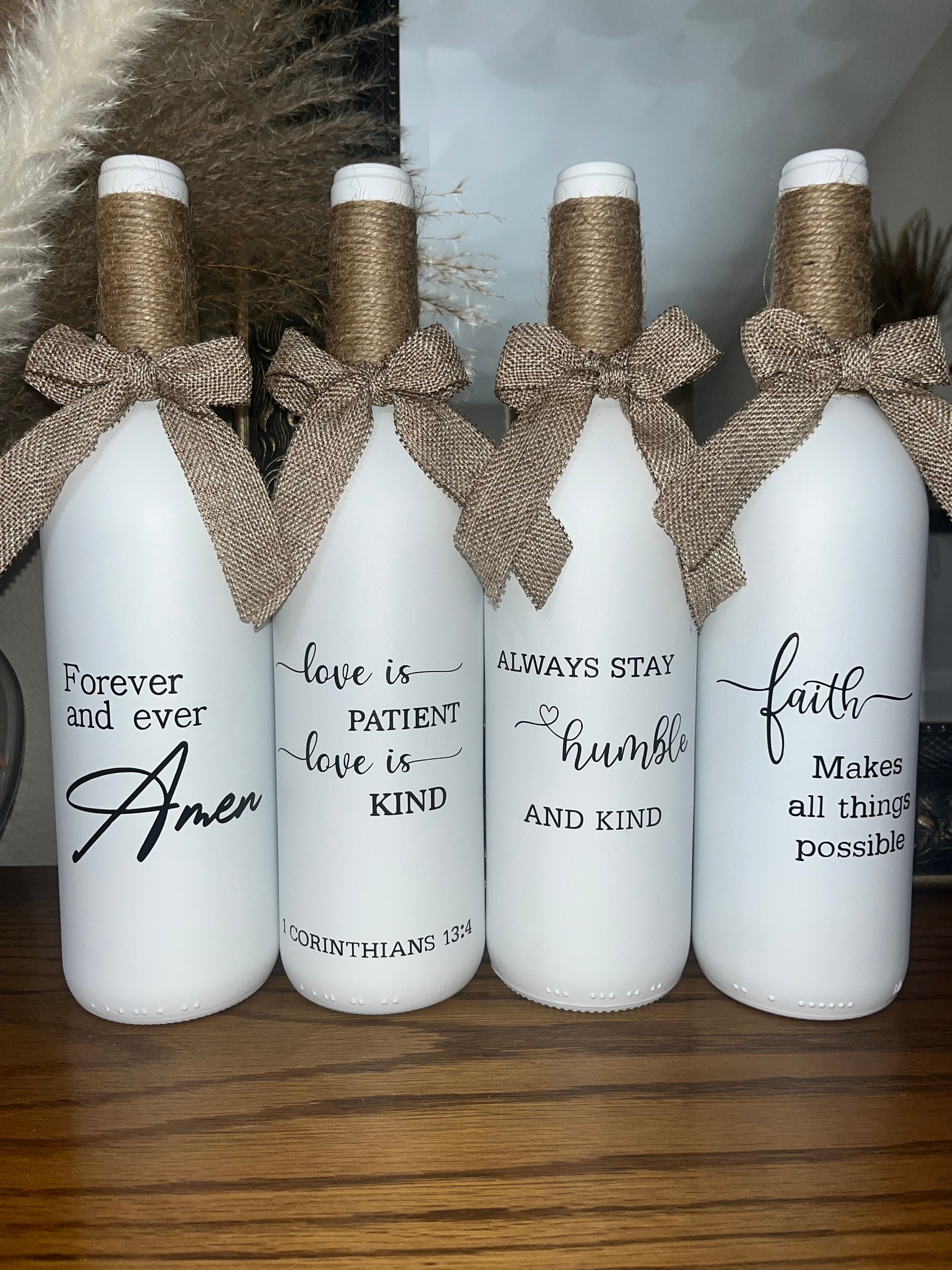 Scripture Decor | Country Home Decor | Farmhouse Decor | Wine Bottle Decor | Bible Verses (set of 4)