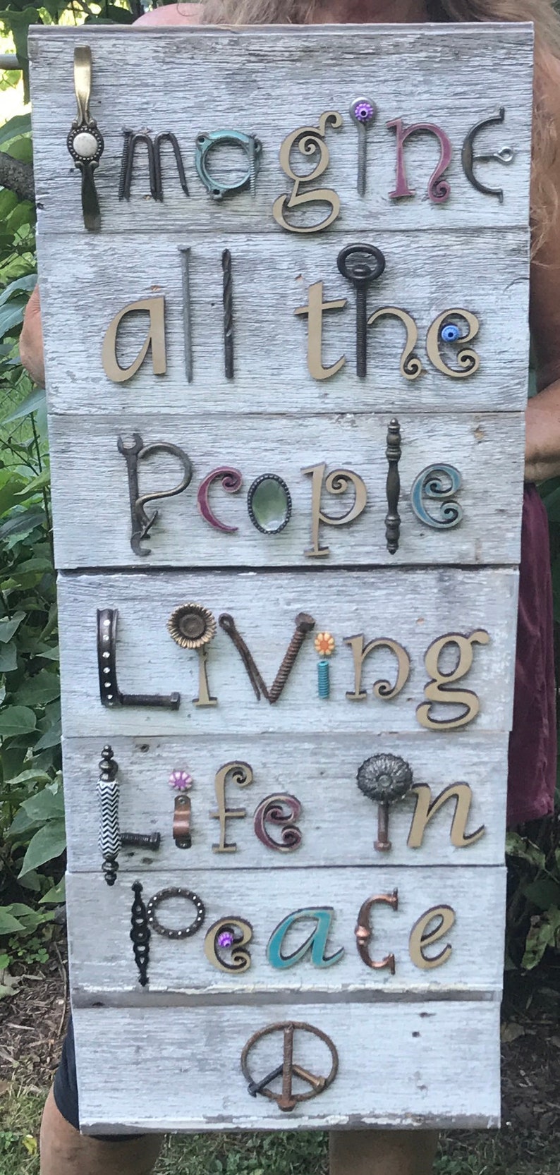 Imagine All the People Living Life in Peace Sign on repurposed | Etsy Imagine All the People Living Life in Peace Sign on repurposed | Etsy