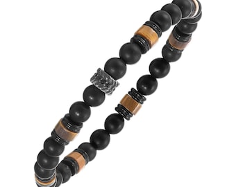 Stainless Steel Earthbound Strength Wood Bead Stretch Bracelet