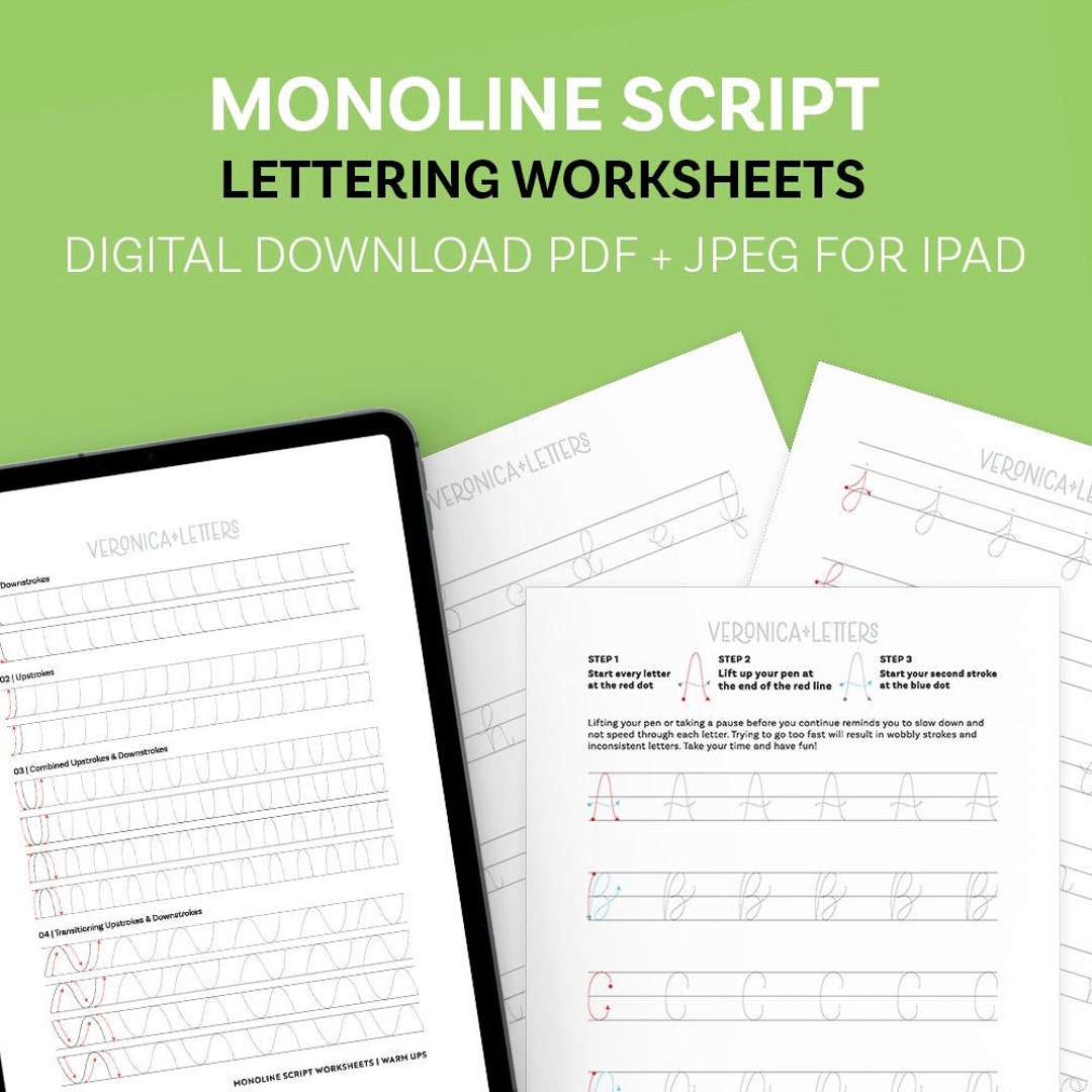 Monoline Script Lettering Worksheets - Etsy