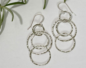 Interlocking Circle Silver Earring, Silver Multi Hoop Earrings, Handmade Dangle Earrings, Sterling Silver Earwires, Lightweight Earrings,