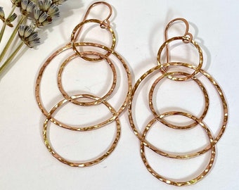 Rose Gold Large Hoop Earrings, Large Rose Gold Fill Interlocking Circle Earrings, Artisan Handmade, Gold filled Hoops, Rose Gold Earrings