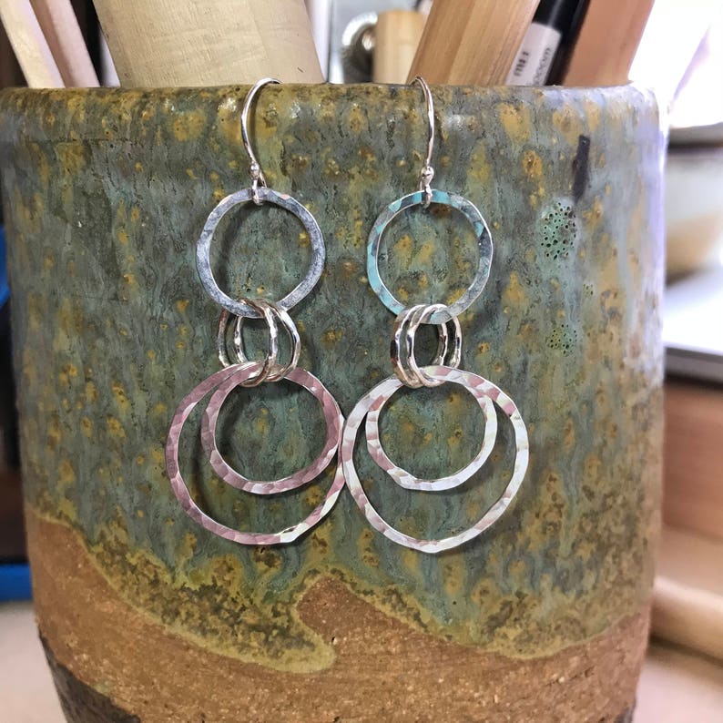 Silver Interlocking Hoop Earrings Multi Hoop Earrings Etsy