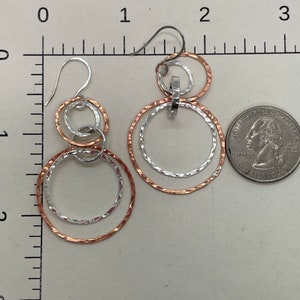 Copper and Sterling Silver Multi Hoop Earrings, Large Hoops, Artisan handmade Mixed Metal Lightweight interlocking circle earrings image 2