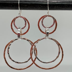 Copper and Sterling Silver Multi Hoop Earrings, Large Hoops, Artisan handmade Mixed Metal Lightweight interlocking circle earrings image 7