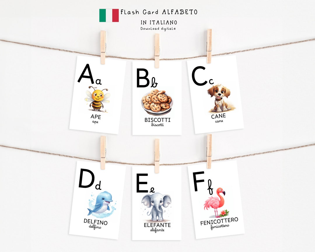 ALPHABET Flashcards in Italian for Children Printable Etsy