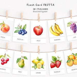 12 Flashcard IN ITALIANO con la FRUTTA, per bambini, metodo Montessori, Carte gioco stampabili, Download istantaneo