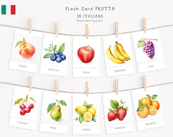 12 Flashcard IN ITALIANO con la FRUTTA, per bambini, metodo Montessori, Carte gioco stampabili, Download istantaneo