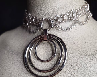 Silver Chain Choker and Triple O-ring Pendant