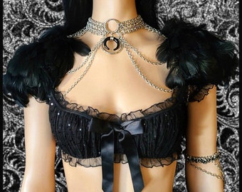 Moon Raven Epaulettes Chain and Feather Shoulder Jewelry