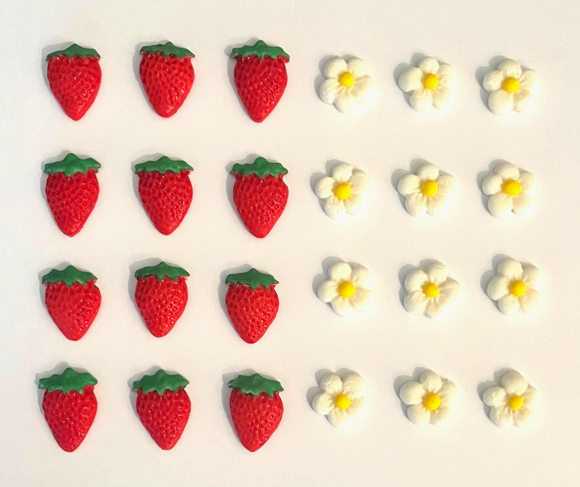 Strawberry Cake Decor, 24 pcs Fondant Cake Decorations, Cupcake Toppers, Cake Toppers Party Decor, Birthday Cake Decor