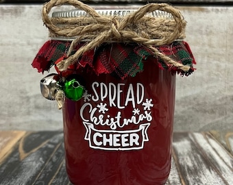 Fake Christmas Spead Jar, Fabric Covered Faux Christmas Spread, Tiered Tray Decor, "Spread Christmas Cheer" Jar