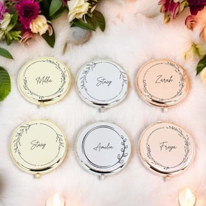 Personalized Compact Mirror, Gifts for Bridesmaid Proposal & Best Friend&#39;s Birthday, Custom Gift for Women, Birth Flower Pocket Mirror