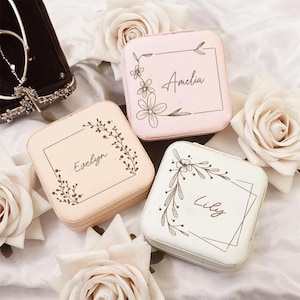 Portagioie da viaggio personalizzato, organizer compatto per orecchini, scatola regalo quadrata per damigelle d'onore, per sorelle, amiche e damigelle d'onore.