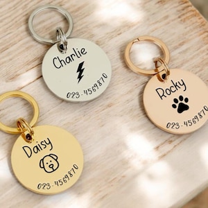 Médaille pour chien gravée, Médaille de collier en acier inoxydable, Médaille de collier personnalisée, Médaille pour chat personnalisée, Médaille d'identification de chat, Médaille d'identification pour chien, Médaille nominative pour chien.