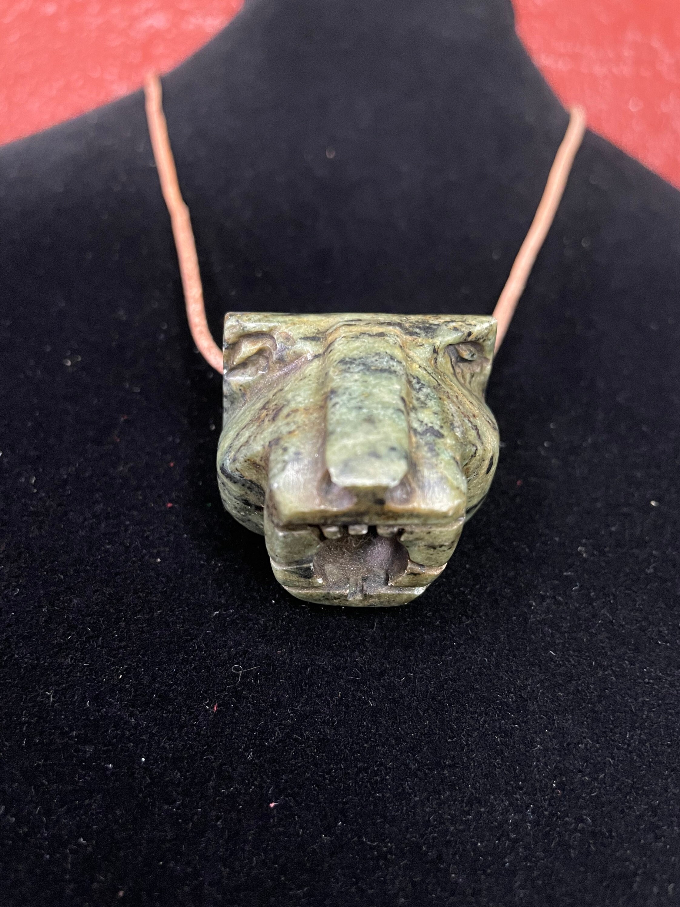 Serpentine Jade Jaguar Head Pendant Necklace Etsy
