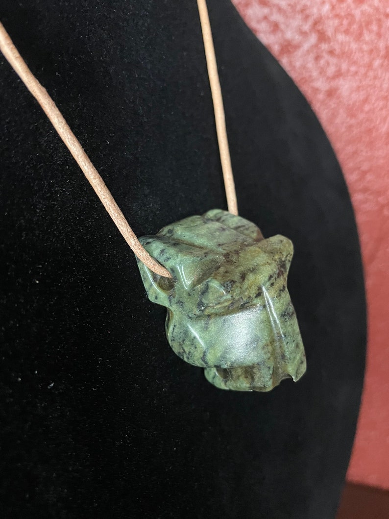Serpentine Jade Jaguar Head Pendant Necklace Etsy