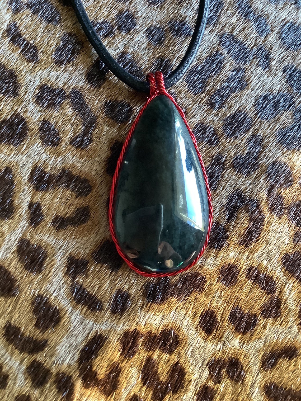 Peacock Obsidian Pendant Necklace Etsy