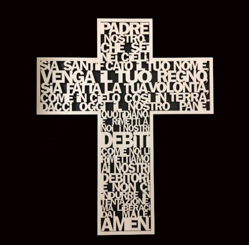 Laser cut file Crucifix with Our Father in Italian and English. Vector file for laser cutting. wall art. image 1