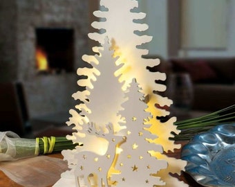 Laser Tree with Reindeer Christmas lamp laser cut, file