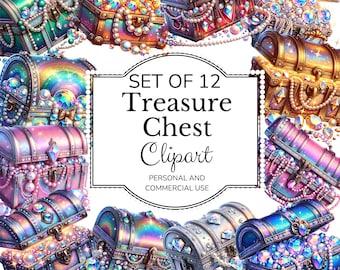 Boujee Treasure Chest Clipart Bundle, Jewels Sublimation Design, Digital Download, Transparent Background PNG, Waterslide, Commercial Use