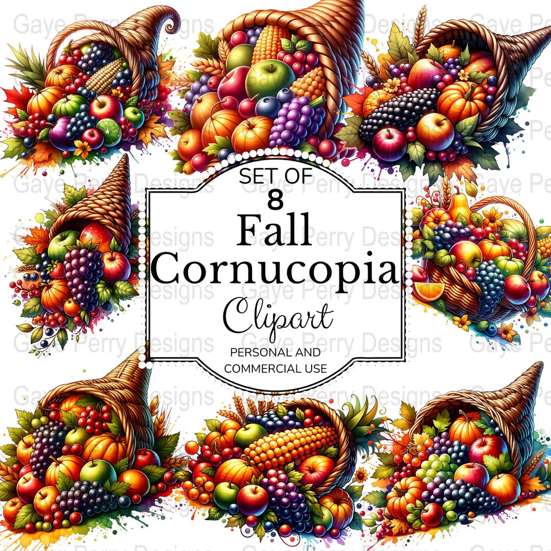 Fall Cornucopia Clipart, Autumn Harvest Basket Sublimation Design ...