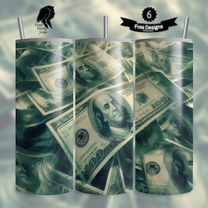 Money Bill 20 oz Tumbler Wrap, Ben Franklin Sublimation Graphics, Crafter Design, Seamless Straight Tapered, Digital Download