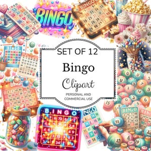 Aquarell Bingo Nacht Clipart, Karten Bälle Sublimationsdesign, digitaler Download, transparenter Hintergrund PNG, Wasserschiebefolie, kommerzielle Nutzung
