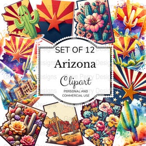 Aquarell Arizona Clipart, Zustand Flagge Saguaro Sublimationsgrafik, digitaler Download, transparenter Hintergrund PNG, Wasserschiebefolie, kommerzielle Nutzung