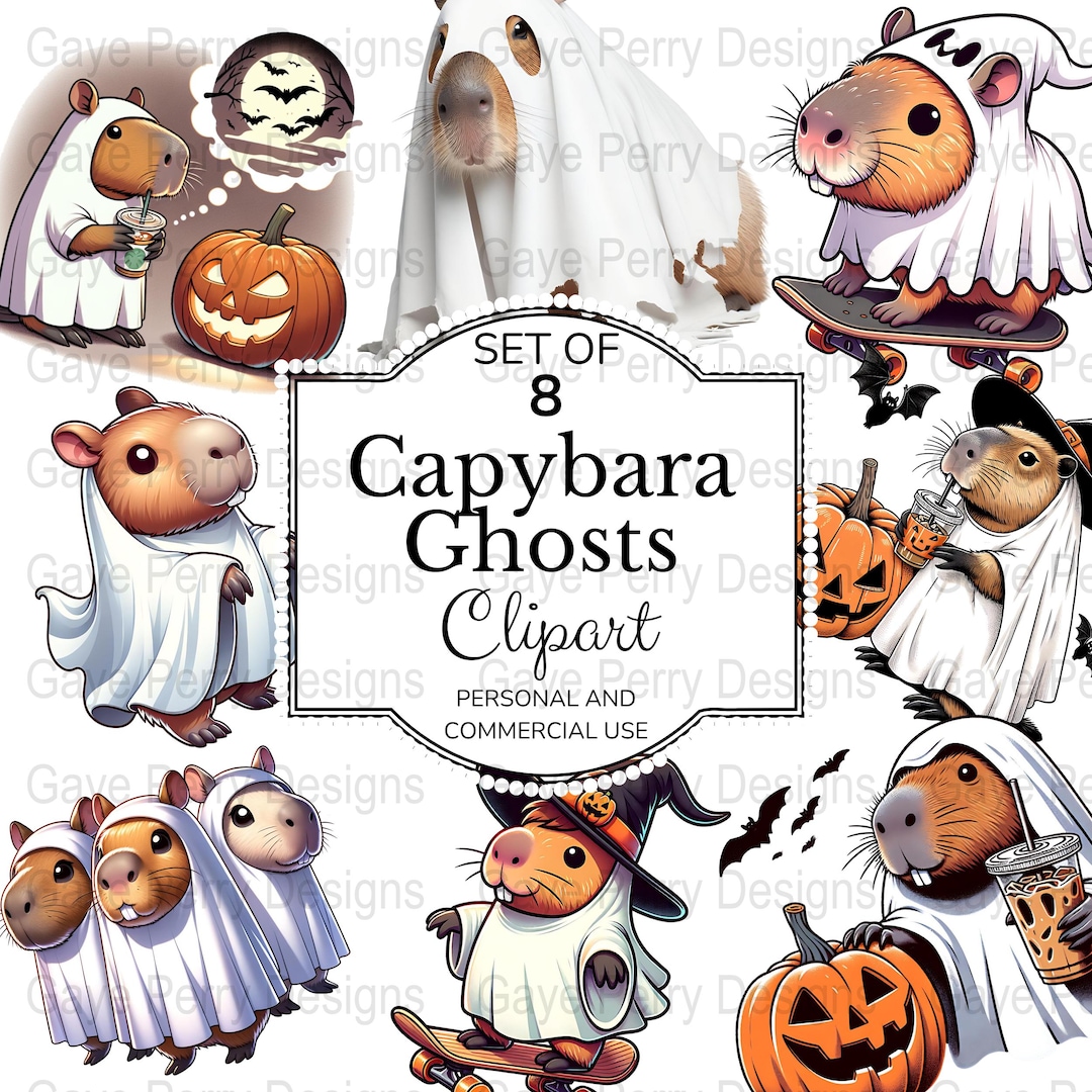 Capybara Ghost Clipart, Halloween Animal Sublimation Design, Digital ...