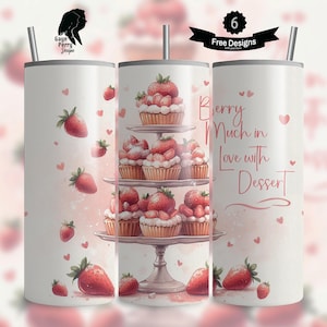 Liebe mit Dessert 20 Unzen Becherverpackung, Erdbeer-Shortcake-Sublimationsgrafik, Crafter Design, Nahtlos Gerade Verjüngung, digitaler Download