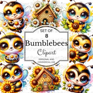Cute Bumblebee Clipart, Kawaii Bee Hive Floral Sublimation, Transparent Background PNG, Nursery Waterslide, Commercial Use, Digital Download