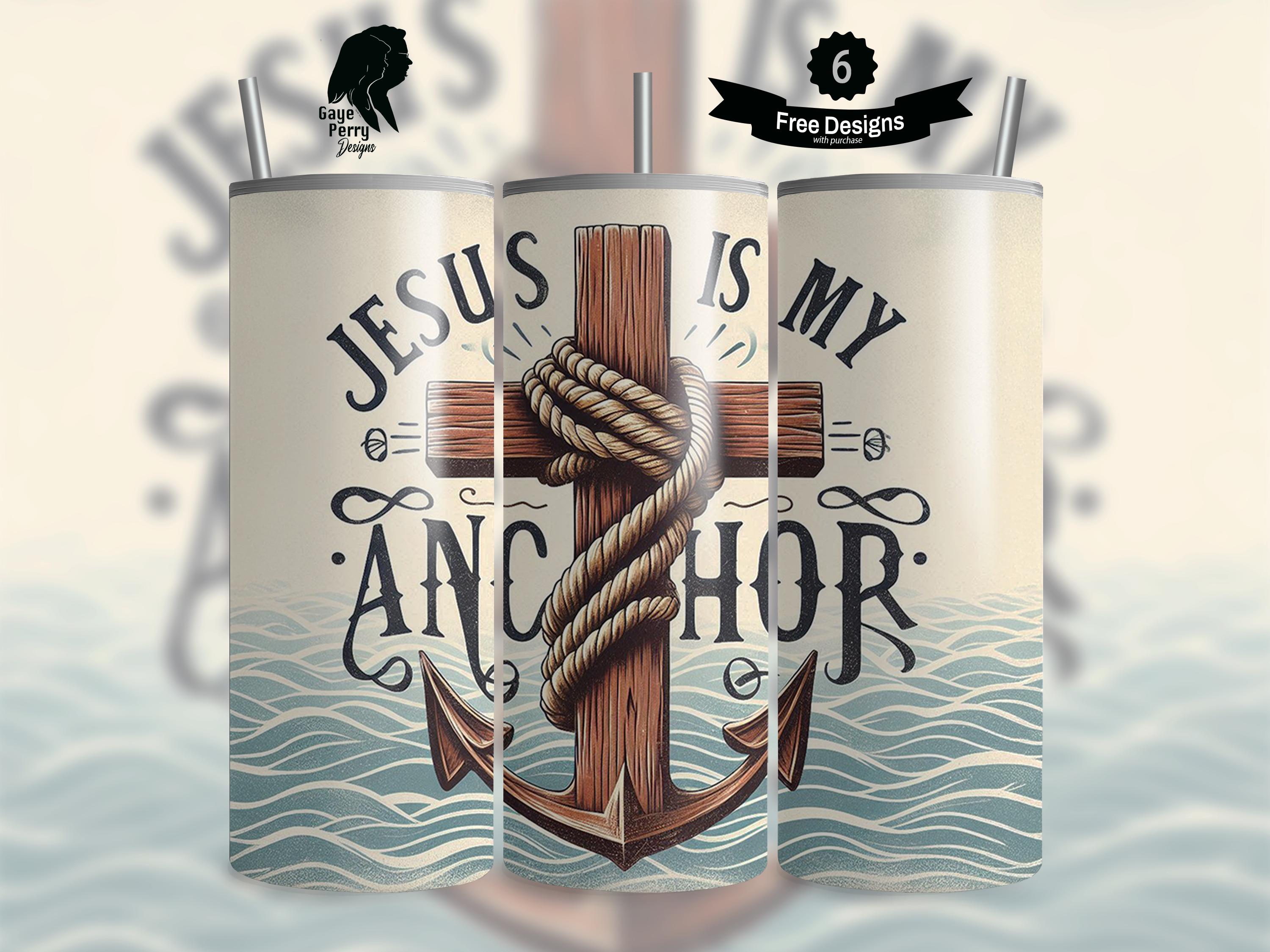 Jesus is My Anchor 20 oz Tumbler Wrap, Nautical Sublimation Graphics, Rope Ocean Design, Seamless Straight Tapered, Digital Download