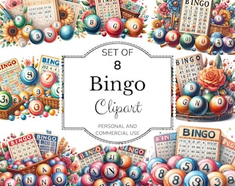 Watercolor Bingo Clipart, Balls and Cards, Sublimation Design, Digital Download, Transparent Background PNG, Waterslide, Commercial Use
