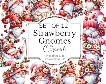 Spring Strawberry Gnome Clipart, Summer Graphics Sublimation Design Digital Download, Transparent Background PNG, Waterslide, Commercial Use