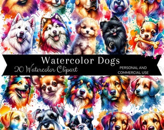 Watercolor Dog Clipart, Colorful Puppy Sublimation Graphic, Transparent Background PNG, Waterslide, Commercial Use, Digital Download