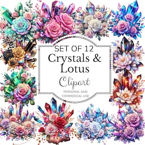 Watercolor Crystal Roses Clipart, Floral Bundle Sublimation Design, Digital Download, Transparent Background PNG, Waterslide, Commercial Use