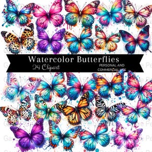 Clipart papillons aquarelle, graphique en Sublimation hirondelle monarque, téléchargement numérique, fond Transparent PNG, toboggan aquatique usage Commercial