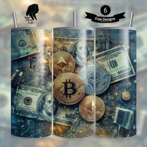 Money Bill Electronic Coin 20 oz Tumbler Wrap, Ben Franklin Sublimation Graphics, Crafter Design, Seamless Straight Tapered Digital Download