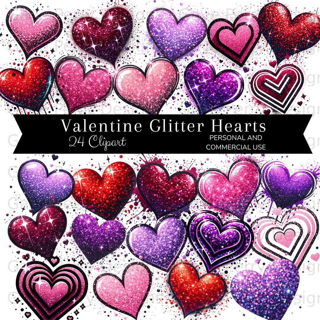 Glitter Hearts Clipart, Colorful Love Sublimation Design, Valentine ...