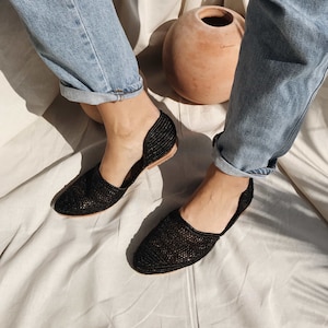 Moroccan Raffia Slippers, black - MEKNES - Ballerina - Vegan