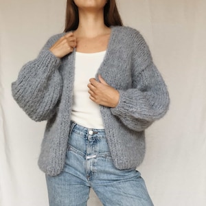 Chunky Alpaca Heavyknit Cardigan handknitted - dustyblue
