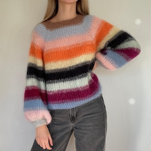 Mohair Sweater Knitting Pattern PDF | Oversized Fluffy Sweater | Mohair Knitting Pattern | Striped Sweater | Download German