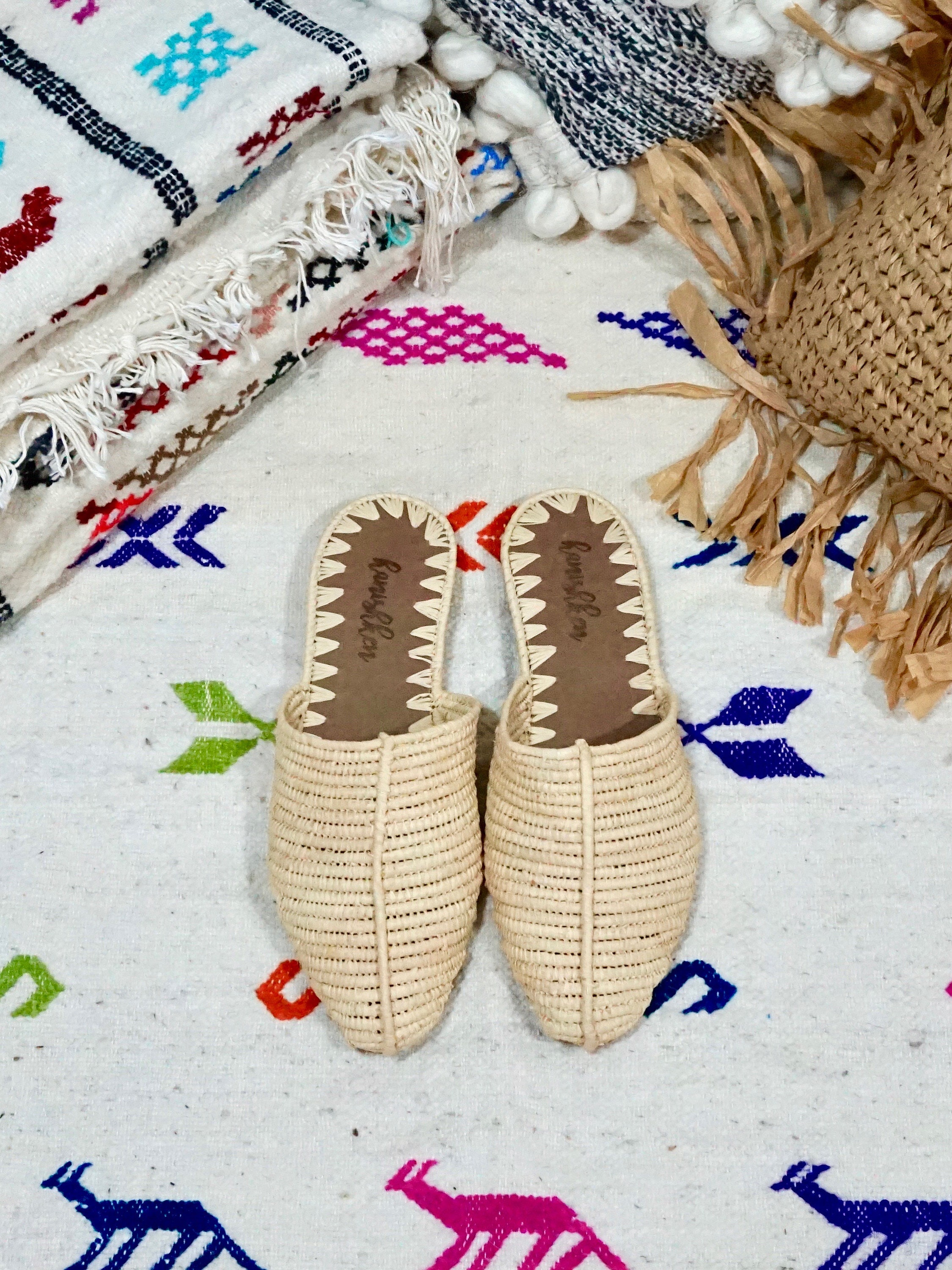 Handmade Raffia Slipper Babouche natural beige Vegan | Etsy