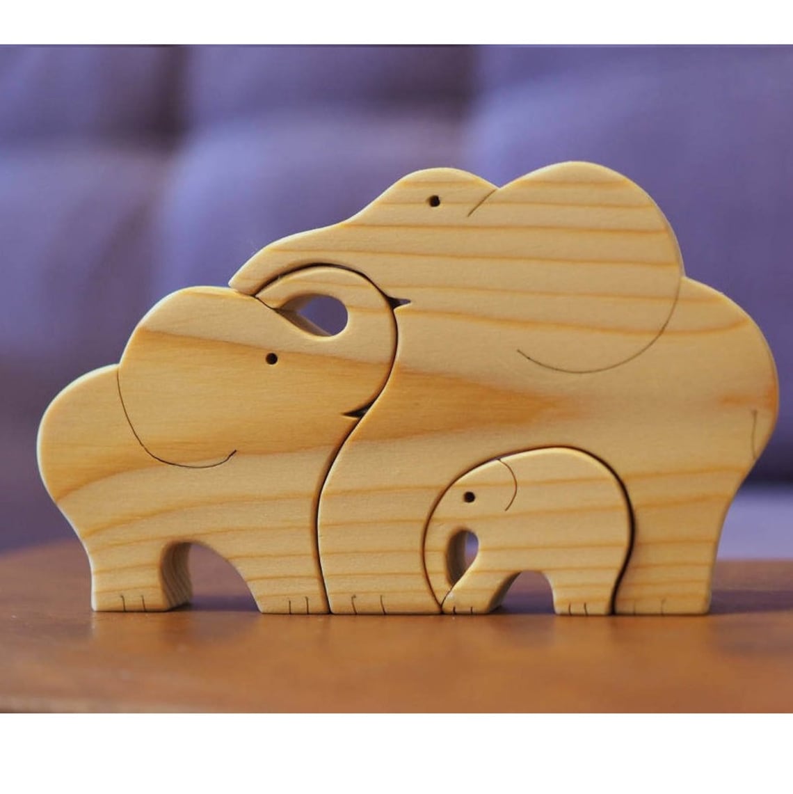 Wooden Puzzle Elephants Family Kids Gift Wood Animals Etsy