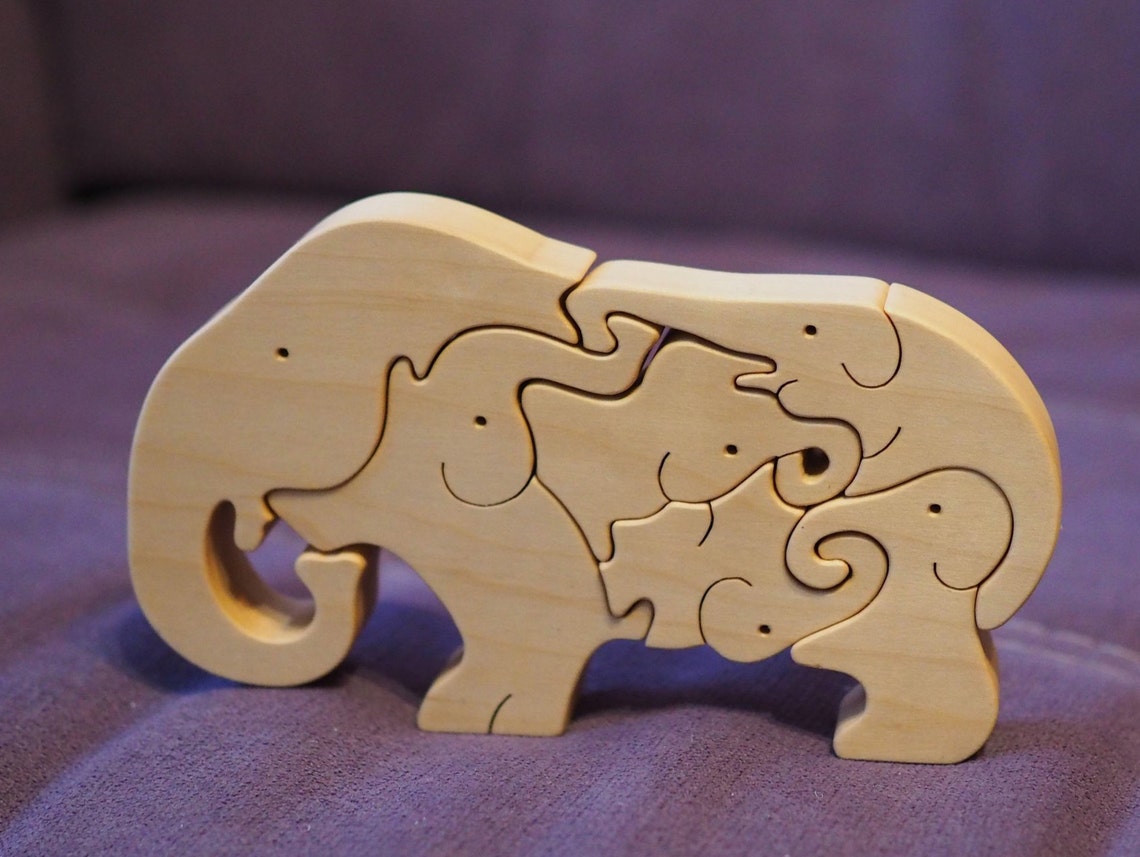 Wooden puzzle elephants wood toy for toddlers babies and | Etsy