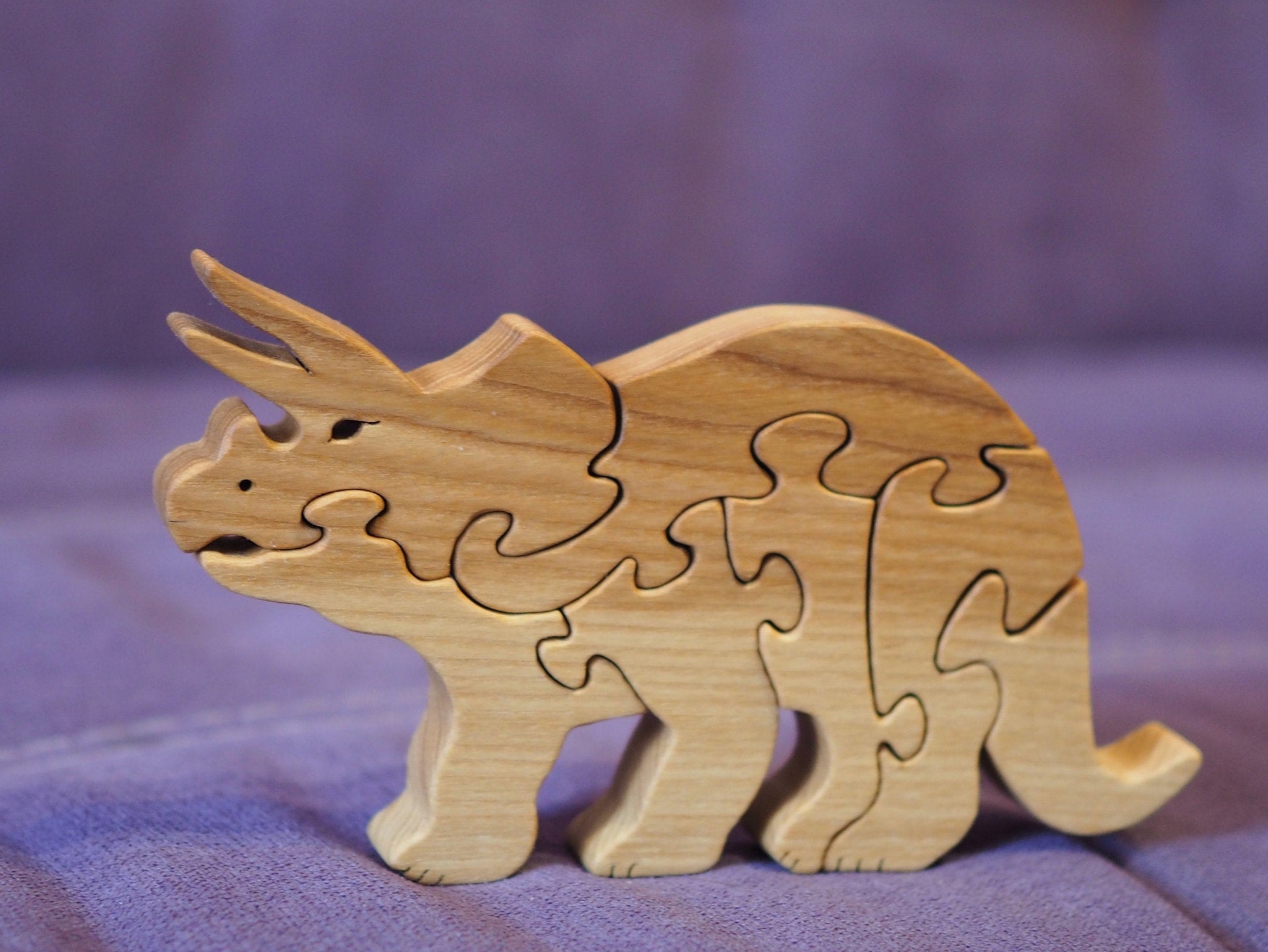 Dinosaur wooden puzzle wooden triceratops toy educational game Etsy